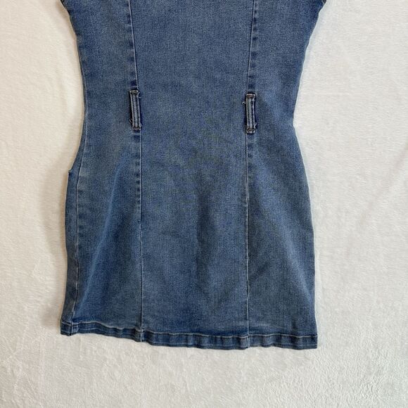 REWASH Recycled Zip Front Dress Women’s Size M Stretch Denim Jean Pockets - Picture 13 of 16